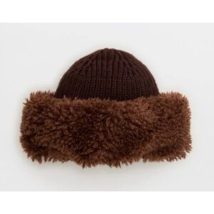 Aerie Curly Fur Pillbox Hat Brown